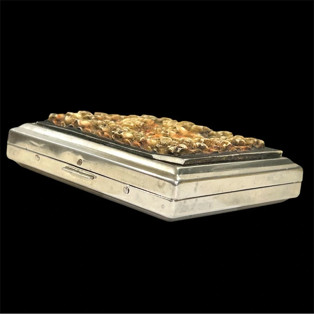 Vintage Y2K Skull Flames 3D Resin Chrome Metal Cigarette Case Card Holder 4x3